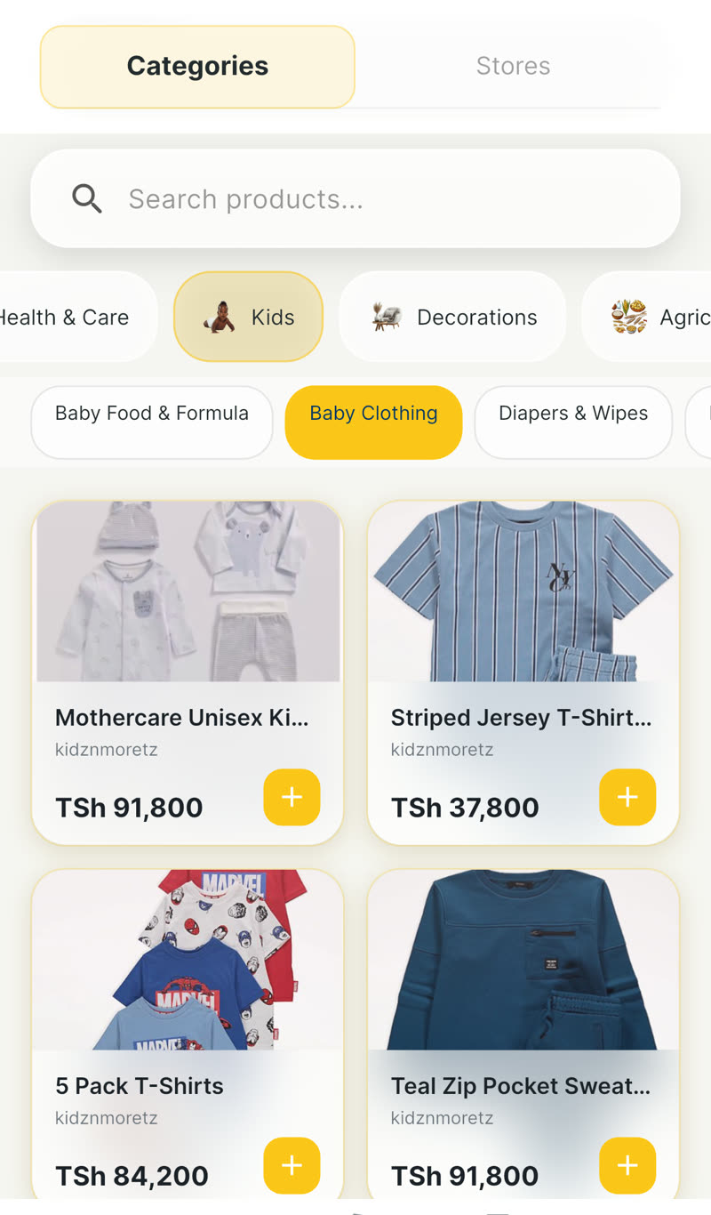Catalog categories in Jumla Shop — baby clothing, mothercare and the full range in place
